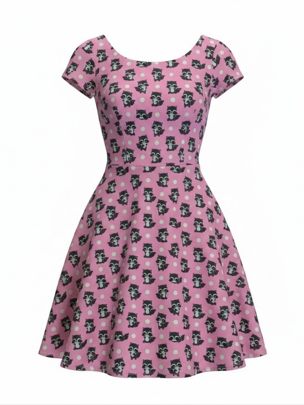 Eva Rose Raccoon Pink Polka Dot Fit & Flare Swing Dress with Pockets
